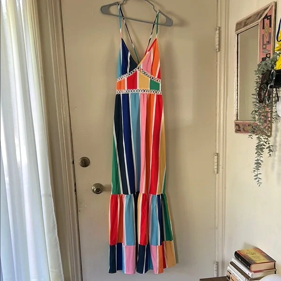 Colorful Rainbow Striped Ruffle Dress - Picture 3 of 9